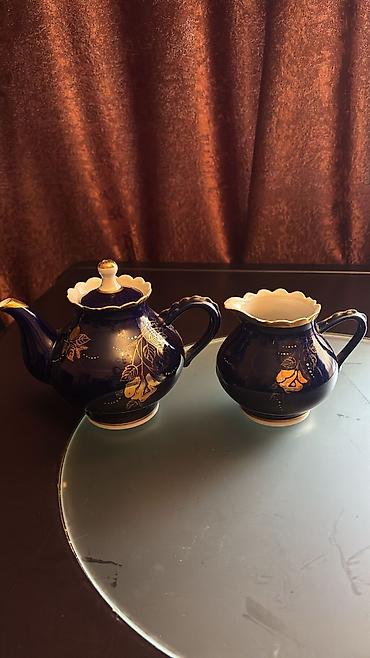 Qab-qacaq və mətbəx ləvazimatları: Çay dəsti, rəng - Göy, Farfor — 1