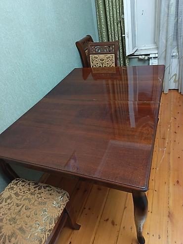 restoran stolu: Klassik ahşap yemək masası - Material: kütləvi ağac, tünd qəhvəyi — 3