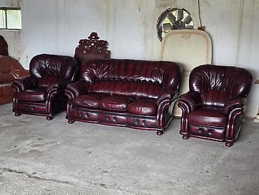 Stilske garniture: Kožni garnitura – bordo - Sastav: trosed sa tri jastuka za sedenje + — 8