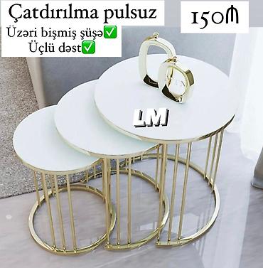 ofis stollari: ZİQONLAR – Üçlü dəst - Üstü bişmiş şüşə - Qızılı metal karkas — 1