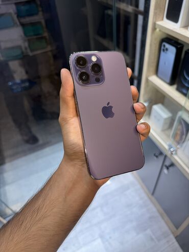 Apple iPhone: IPhone 14 Pro Max, 128 GB, Deep Purple, Zəmanət, Simsiz şarj, Face ID