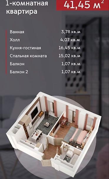 квартиры мкр кок жар: 1 комната, 41 м², Кок-Жар мкр Элитка, 10 этаж, ПСО (под самоотделку) — 1