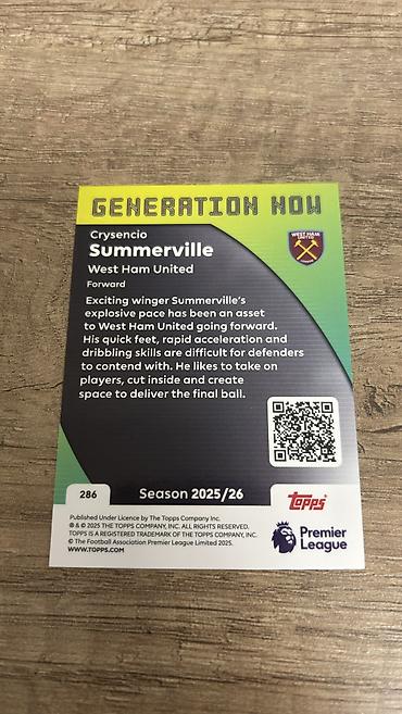 50 cent: Крисенсио Самервилль (West Ham United) — “Generation Now”, Topps — 2