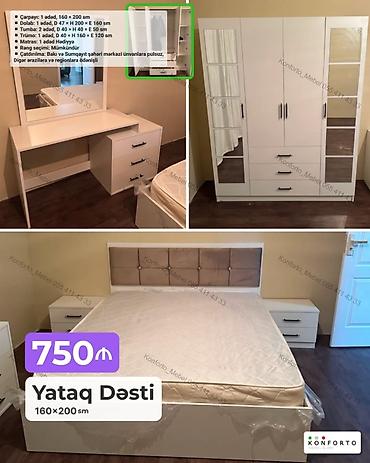 Ev və bağ: Yataq Dəsti – 160×200 sm Komplektin tərkibi: - Çarpayı: 1 ədəd — 1