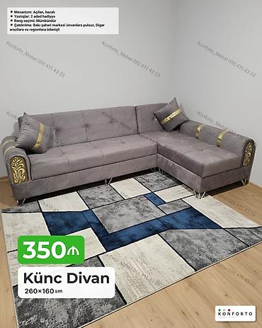 Künc divan – 260×160 sm - Mexanizm: açılan, bazalı (yataq funksiyası