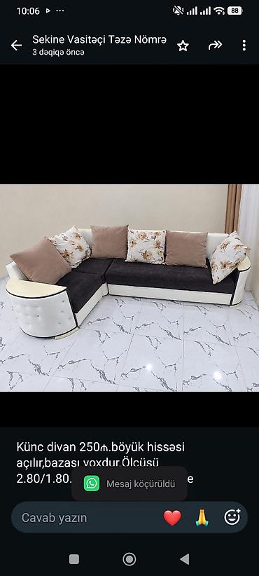 Künc divan 250₼.böyük hissəsi açılır,bazası yoxdur.Ölçüsü