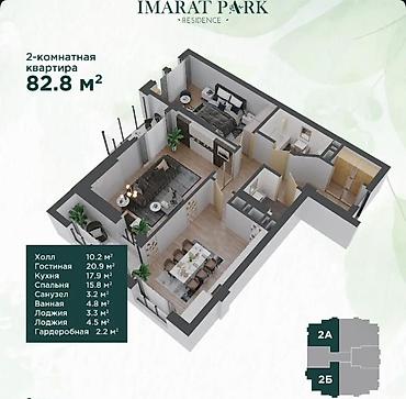 residence: 2 комнаты, 82 м², Южная Магистраль 10 этаж, ПСО (под самоотделку) — 2
