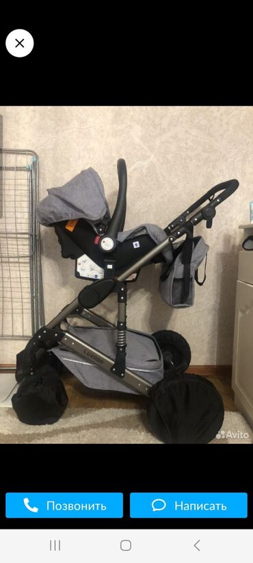 детская коляска с дождевиком: Коляска, цвет - Серый, Б/у