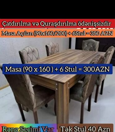 Masa və oturacaq dəstləri: Qonaq otağı üçün, Yeni, Açılmayan, Dördbucaq masa, 6 stul — 2