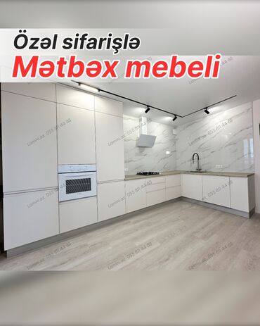 мебель для прихожей: Özəl sifarişlə mətbəx mebeli - Minimalist, L‑şəkilli layihə: tavan