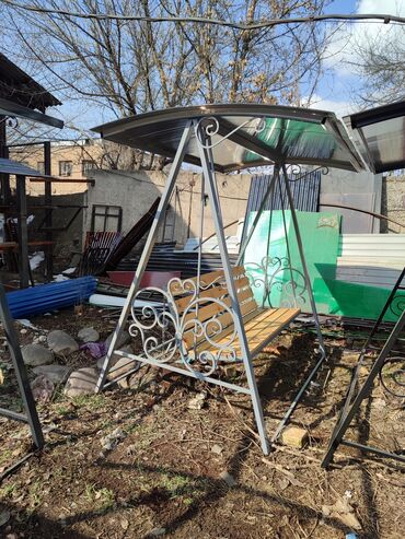 Садовые качели: Садовые качели Металл, Со спинкой, С крышей — 6