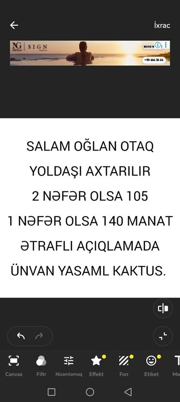 lenkeran ayliq kiraye evler: Otaq yoldaşı axtarılır – yalnız oğlan. - 2 nəfər qalarsa: 105 manat