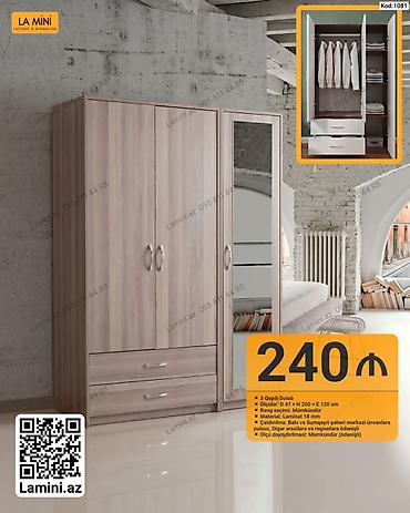 Mebel: 3 qapılı dolab – Kod: 1081 - Ölçülər: E 47 × H 200 × E 120 sm - — 1