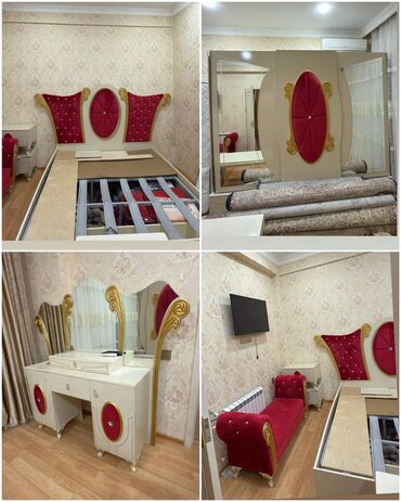 купить комод в баку: Двуспальная кровать, Шкаф, Трюмо, 2 тумбы, Б/у