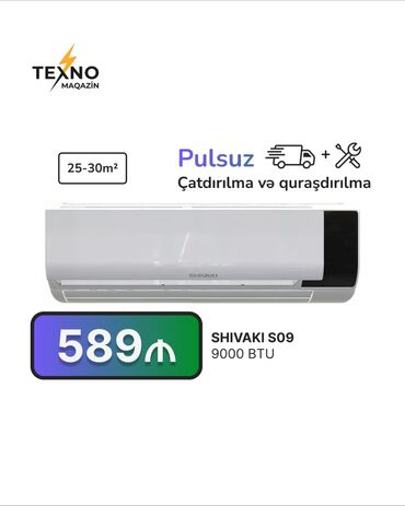 Kondisioner Shivaki, 20-25 kv. m, Split sistem, Kredit yoxdur, Pulsuz quraşdırılma