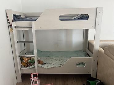 bunk bed: Двухъярусная детская кровать, Б/у, ЛДСП, цвет - Белый — 2