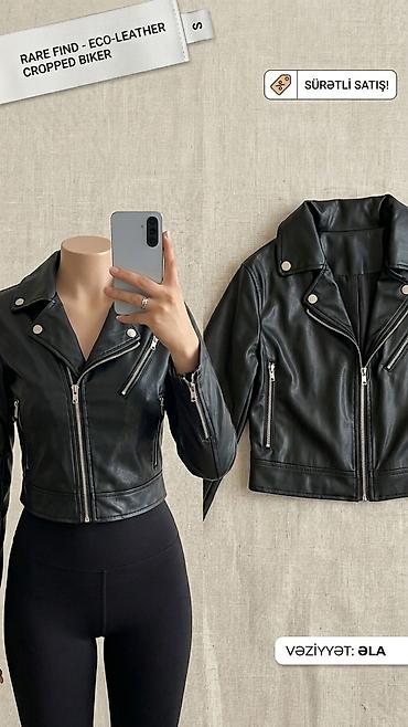 topdan aksesuar satışı: Nadir model – eko‑dəri qadın “cropped” biker gödəkçə - Material — 1