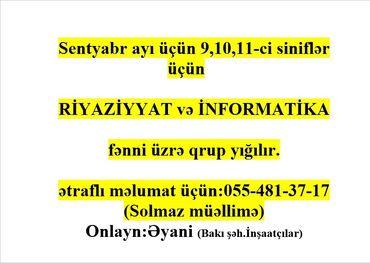Salamlar,yeni ders ili üçün qeydiyyata yazılmağa tələsin,qruplar