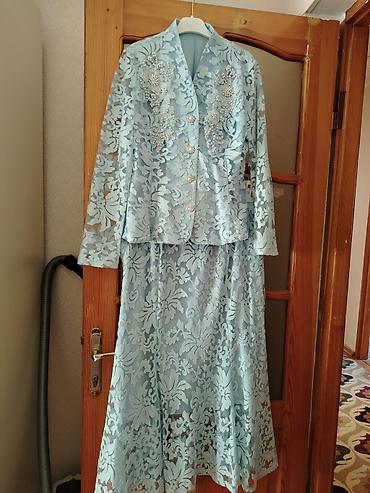 parca cantalar: Mavi krujeva qadın dəsti – pencək + ətək - Rəng: açıq mavi (pastel) - — 5