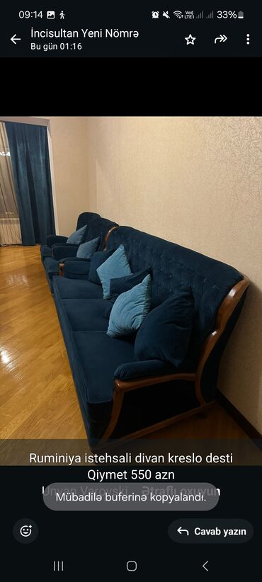 кресло для компьютера баку: İşlənmiş, Divan, 2 kreslo