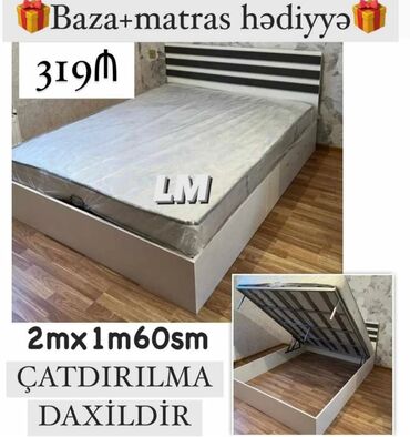 спальная мебель: Yeni, İkinəfərlik çarpayı, Bazalı, Matras ilə, Siyirməsiz, Azərbaycan