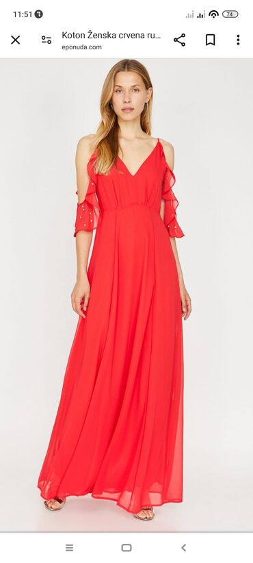 plisana haljina zara: S (EU 36), color - Red, Short sleeves
