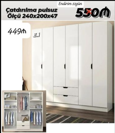 Dolablar: Açılan, 6 qapı Düz dolab, Qarderob, paltar dolabı — 4
