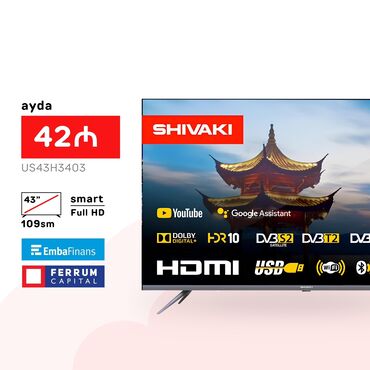 sharp televizorlar: Yeni Televizor Shivaki 43" FHD (1920x1080), Pulsuz çatdırılma