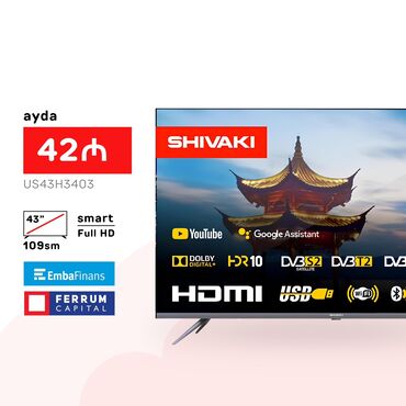 zimmer tv 109: Yeni Televizor Shivaki 43" FHD (1920x1080), Pulsuz çatdırılma