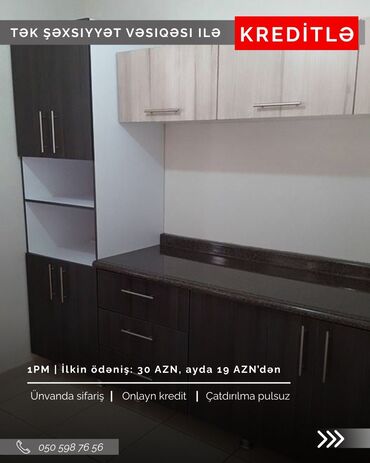 Sifarişlə mətbəx mebeli: Sifarişlə mətbəx dəsti, Özü çəkən petlələr, Sadə laminat, Kredit var, Pulsuz çatdırılma — 10