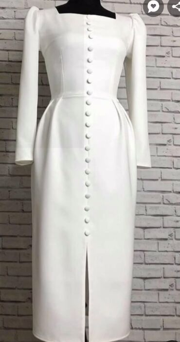 белый платье: Вечернее платье, Атлас, С рукавами, S (EU 36)
