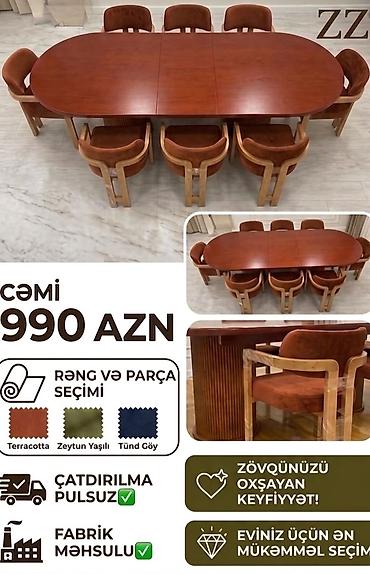 Masalar və oturacaqlar: Oval yemək dəsti – masa + 8 stul - Material: taxta karkas, yumşaq — 1