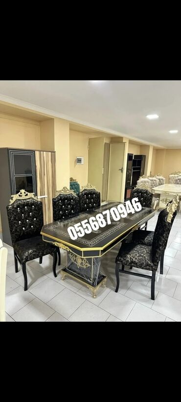 Masa və oturacaq dəstləri: Qonaq otağı üçün, Yeni, Açılmayan, Dördbucaq masa, 6 stul — 11