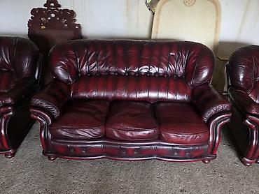 Stilske garniture: Kožni garnitura – bordo - Sastav: trosed sa tri jastuka za sedenje + — 5