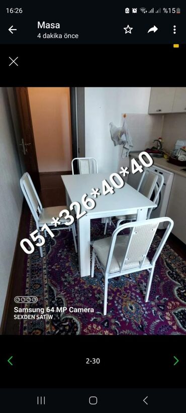Masa və oturacaq dəstləri: Qonaq otağı üçün, Yeni, Açılmayan, Dördbucaq masa, 4 stul -da lalafo.az — 15 Masa və oturacaq dəstləri: Qonaq otağı üçün, Yeni, Açılmayan, Dördbucaq masa, 4 stul — 15