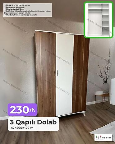Mebel: 3 qapılı dolab – 47×200×120 sm - Material: 18 mm laminat - Rəng — 2