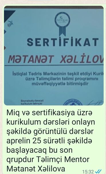 miq biologiya testleri: Miq və sertifikasiya üzrə kurikulum təlimçisi mentor olmaq arzunuzu