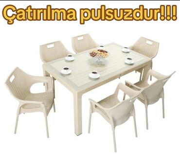 стеклянный стол: Açılmayan, Dördbucaq masa, 6 stul