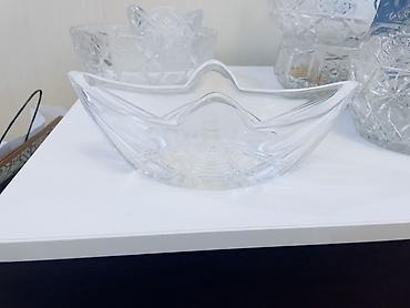 Konfet qabları: Kəsimli şüşə/kristal qab dəsti - 3 ədəd dekorativ şüşə/kristal qab - — 20