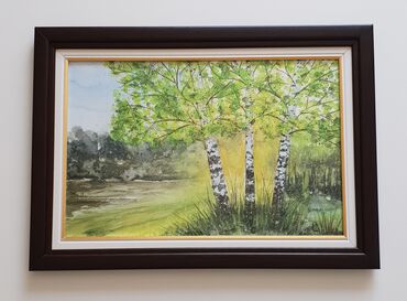 Slika Miris breza, tehnika akvarel. Prelepo umetnicko delo. Slika je