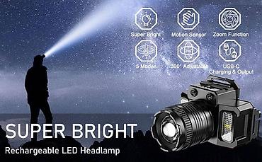 Lov i ribolov: Naglavna lampa LED senzor pokreta zum 360 stepeni Novo! Lampa na glavi — 7