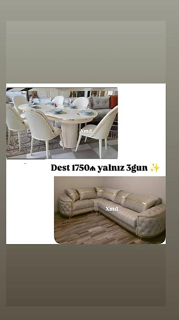 Mebel dəsti – yemək masası+stullar və L‑şəkilli künc divan - Yemək