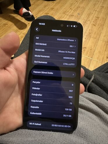 Apple iPhone: IPhone 14 Pro Max, 128 GB, Graphite, Zəmanət, Face ID — 7