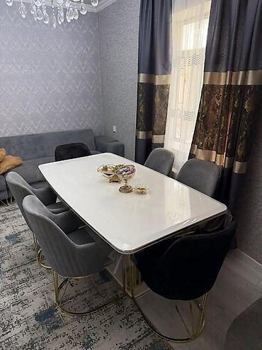 iwlenmiw stol: Qonaq otağı üçün, İşlənmiş, Açılmayan, Dördbucaq masa, 6 stul — 1