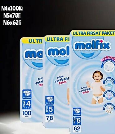 ✴️ Molfix uşaq bezleri N4×100li N5×78li N6×62li ✴️ Qiymət 28₼ ✴️