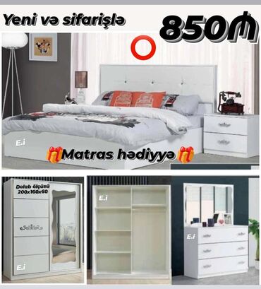 Mətbəx mebeli: *Yataq Dəsti - 850 AZN💥* ✔️Rəng seçimi var Dolab ölçüsü 200x160x60