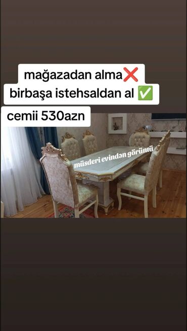 Çarpayılar: Qonaq otağı üçün, Yeni, Açılmayan, Dördbucaq masa, 6 stul