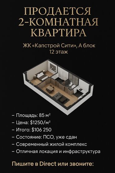 продажа квартир авангард: 2 комнаты, 85 м², Элитка, 12 этаж, ПСО (под самоотделку)