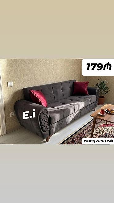 divan şəkilləri: Qara-boz rəngdə, yumşaq məxməri toxumalı 3 nəfərlik divan. - Sadə və — 1