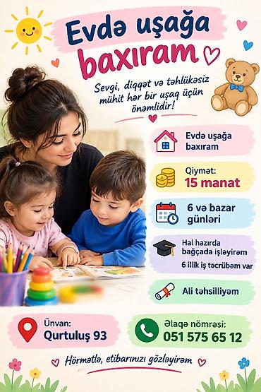 dayə is: Ev şəraitində uşağa baxım xidməti - Sevgi, diqqət və təhlükəsiz — 1